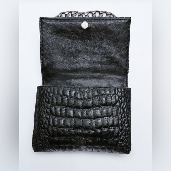 NWT RARE Zara Black Croc Embossed Faux Leather Shoulder Bag - Picture 6 of 17